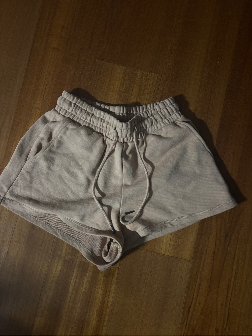 Forever 21 Cream High-Rise Drawstring Athletic Shorts